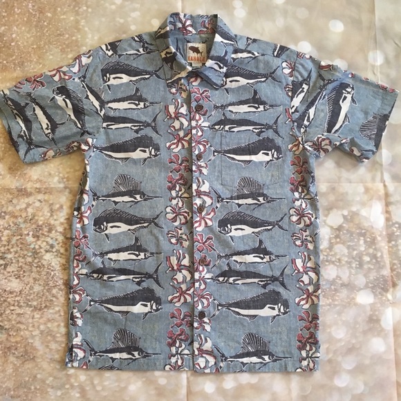 Kahala Hawaiian ButtonDown Fish Flower Print Shirt - Picture 1 of 5